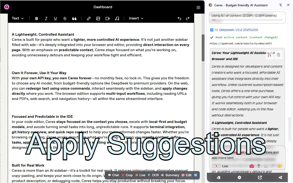Apply writting AI suggestion