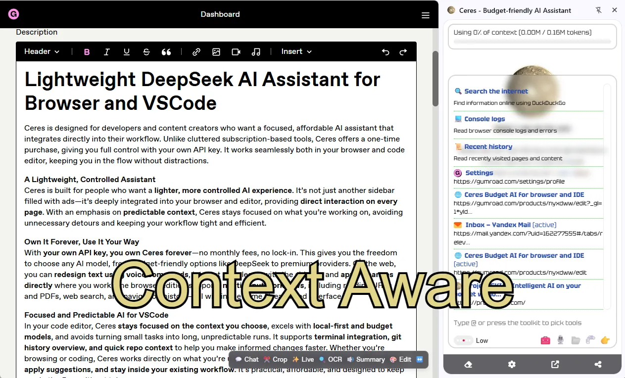 Context aware ai sidebar for chrome